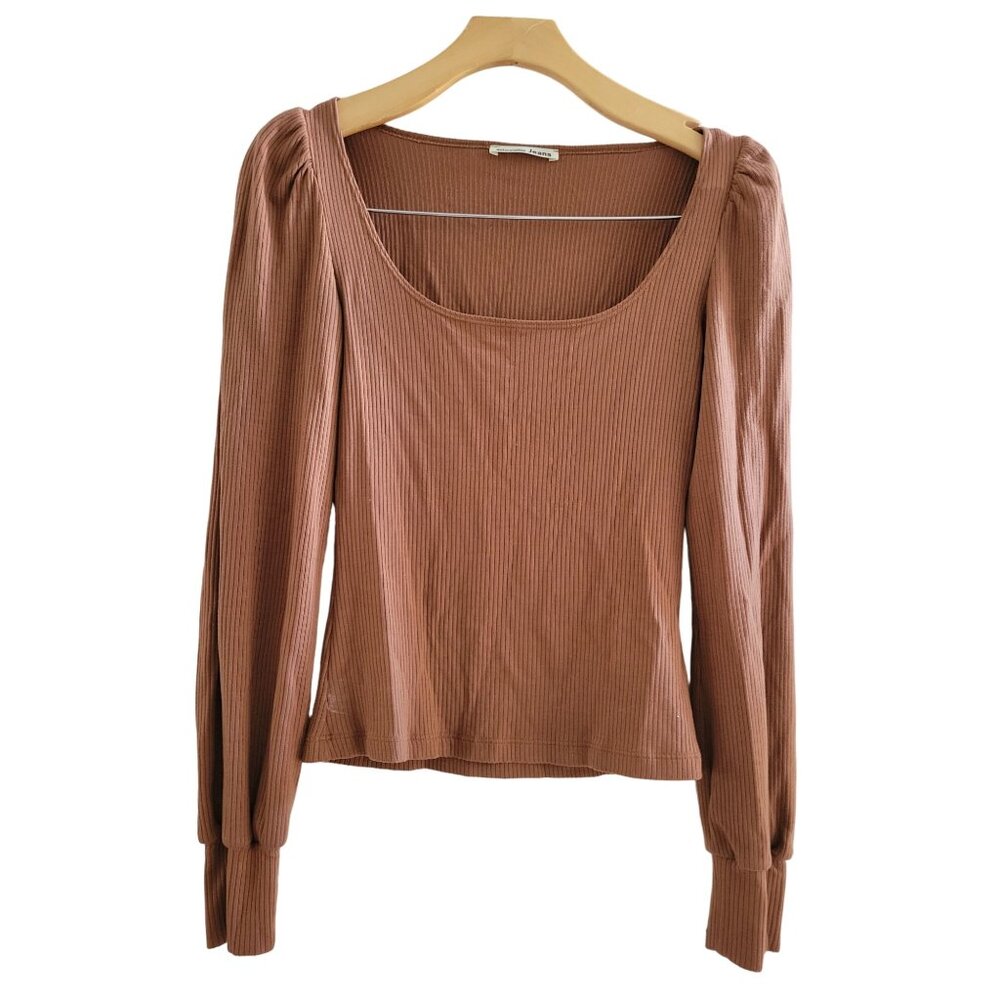 Reformation Jeans Women Brown top size XS Tencel Square neck Long sleeve Stretch